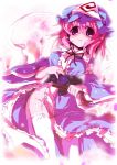  fan folding_fan ghost hat hazumi_miruku japanese_clothes pink_hair purple_eyes saigyouji_yuyuko thighhighs touhou 