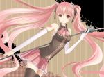  alternate_hair_color crown hatsune_miku long_arms microphone ouka_mai pink_eyes pink_hair skinny thighhighs twintails vocaloid zettai_ryouiki 
