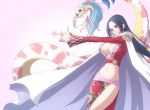  breasts cape center_opening cleavage cocotri earrings heart jewelry large_breasts long_hair midriff one_piece salome_(one_piece) side_slit skull snake thighs 