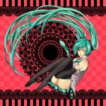  anti-gravity aqua_hair bad_id closed_eyes detached_sleeves floating floating_hair hatsune_miku highres long_hair necktie rico_(fbn3) sitting skirt solo thigh-highs thighhighs twintails very_long_hair vocaloid 