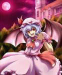 building moon red_moon remilia_scarlet scarlet_devil_mansion seven_star solo touhou wings 