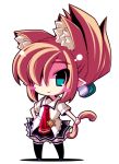  animal_ears blonde_hair blush_stickers cat_ears cat_tail chibi crazy_developers extra_ears green_eyes hair_over_one_eye holding_own_tail necktie original payot pointy_ears school_uniform skirt solo tail tail_grab thigh-highs thighhighs transparent_background zettai_ryouiki 