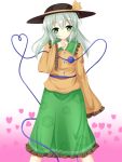  green_eyes hat heart heart_of_string highres komeiji_koishi masiroke smile symbol-shaped_pupils touhou 