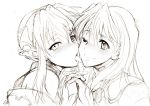  blush dominia_yizkor elhaym_van_houten gekka_kaguya_(urabata) holding_hands licking long_hair monochrome multiple_girls pointy_ears sketch smile tongue xenogears yuri 