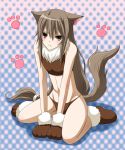  animal_ears artist_request blush brown_eyes brown_hair costume fur kemonomimi_mode kneeling long_hair ookami-san ookami-san_to_shichinin_no_nakamatachi ookami_ryouko paws tail wolf_ears wolf_tail 