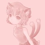  animal_ears bad_id cat_ears chen face monochrome rif solo touhou twintails 