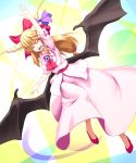  bat_wings blonde_hair closed_eyes cosplay highres ibuki_suika kenntairui kentairui remilia_scarlet remilia_scarlet_(cosplay) solo touhou wings 