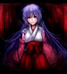  hakama hanyuu highres higurashi_no_naku_koro_ni horns japanese_clothes long_hair purple_eyes purple_hair sasaki_ryou solo very_long_hair violet_eyes 