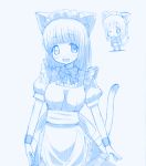  blue cat_ears face fukuji_mihoko heterochromia kirigaya_yuuji maid monochrome saki solo tail 