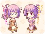  :&lt; back-to-back bad_id bare_shoulders blush bracelet breasts chibi detached_sleeves earrings jewelry multiple_girls necklace neon_(neonknight) neonknight o_o open_mouth purple_eyes purple_hair ritos_tortilla salsa_tortilla short_hair shukufuku_no_campanella siblings sisters smile violet_eyes 