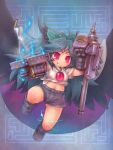  alternate_costume bow cape casing_ejection eyes hair_bow long_hair midriff pile_bunker red_eyes reiuji_utsuho sankuma shell_casing shorts solo tied_shirt touhou weapon wings 