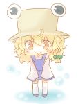  :&gt; alternate_costume blonde_hair braid chibi cosplay kirisame_marisa mokku moriya_suwako moriya_suwako_(cosplay) new_super_marisa_land pyonta solo thighhighs touhou yellow_eyes 