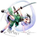  aruha hairband highres katana konpaku_youmu konpaku_youmu_(ghost) myon red_eyes sheath short_hair sideways silver_hair sliding solo sword touhou transparent_background weapon yuuhi_aruha 