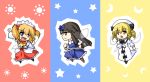  black_hair blonde_hair blue_eyes crescent_moon drill_hair fang grey_eyes luna_child profile red_eyes star star_sapphire sunny_milk touhou twintails urushi wings 
