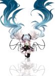  alternate_color aqua_eyes aqua_hair bad_id bouquet detached_sleeves feathers flower hatsune_miku head_wings highres long_hair memai reflection solo thigh-highs thighhighs twintails very_long_hair vocaloid 