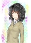  1girl amagami black_hair brown_eyes messy_hair ria:yonmarugo school_uniform short_hair solo sweater tanamachi_kaoru 