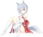  bad_id bare_shoulders blue_hair blush detached_sleeves fox_ears fox_tail gingami japanese_clothes kneehighs nagomi_no_ame open_mouth original red_eyes sitting sleeves_past_wrists socks solo tail transparent_background 