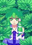  artist_request detached_sleeves frog green green_eyes green_hair hair_ornament kochiya_sanae long_hair mozu_suka snake solo touhou 