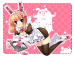  :p blue_eyes breasts bunny_ears cleavage duji_amo maid rabbit_ears thigh-highs thighhighs tongue wallpaper 