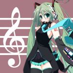  aqua_eyes blush detached_sleeves green_hair hatsune_miku headphones headset highres long_hair necktie skirt smile solo sukage thigh-highs thighhighs twintails very_long_hair vocaloid zettai_ryouiki 