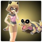  1girl glasses moemon personification pokemon pokemon_(creature) pokemon_(game) pokemon_black_and_white pokemon_bw sandile striped tail tenjou_ryuka 