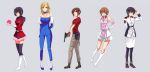  5girls bare_shoulders black_eyes black_hair black_thighhighs blonde_hair blue_eyes bob_cut boots breasts brown_eyes brown_hair choker cleavage cosplay durarara!! glasses gun gundam gundam_seed gundam_seed_destiny harima_mika haro karisawa_erika lunamaria_hawke lunamaria_hawke_(cosplay) mikajima_saki military military_uniform multiple_girls nini pleated_skirt red_eyes short_hair skirt sonohara_anri stellar_loussier stellar_loussier_(cosplay) thigh-highs uniform vorona_douglanikov weapon zettai_ryouiki 