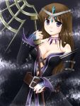 :p breasts brown_hair crystal detached_sleeves diadem fantasy_earth_zero jewelry long_hair necklace purple_eyes shimo_(depthbomb) tongue violet_eyes 