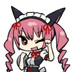  bow cat_ears chan_co chibi drill_hair faris_nyannyan long_hair maid_headdress open_mouth pink_hair solo steins;gate tray twin_drills twintails wink 