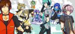  gakuko genderswap gloves gumi gumiya hatsune_miku hatsune_mikuo headphones jumping kagamine_len kagamine_lenka kagamine_rin kagamine_rinto kaiko kaito kamui_gakupo laughing male megurine_luka megurine_luki meiko meito multiple_boys samurai scarf siblings sode thigh-highs thighhighs twins v vocaloid 