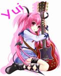  creep guitar highres hug instrument long_hair pink_eyes pink_hair school_uniform serafuku tail twintails yui_(angel_beats!) 