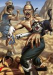  beard black_hair cat dog facial_hair fighting_stance lying male matata-cat matataku muscle mustache old_man original shiba_inu shirtless too_many_cats topless 