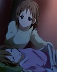  brown_eyes brown_hair hatasuke hirasawa_ui hirasawa_yui k-on! multiple_girls saliva short_hair siblings sisters sleep_wear sleeping 