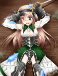 breasts burning crystal detached_sleeves fantasy_earth_zero gloves grass green_eyes long_hair lying rapier ribbon shimo_(depthbomb) sword tears torn_clothes weapon 