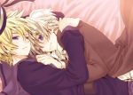  2boys blonde_hair hug iceland_(hetalia) norway_(hetalia) purple_eyes violet_eyes white_hair yupopo_(hidame) 