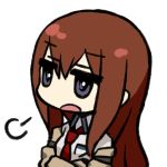  chan_co chibi grey_eyes long_hair makise_kurisu necktie open_mouth sigh solo steins;gate 