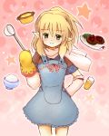  apron arm_warmers blonde_hair eijima_moko food green_eyes hand_on_hip mizuhashi_parsee oven_mitts pointy_ears ponytail short_hair solo touhou 