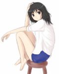  1girl amagami black_eyes black_hair kusaka_maichi sitting sketch sleeves_rolled_up solo stool tanamachi_kaoru 