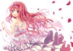  bracelet dress hairband jewelry long_hair looking_back original pcmaniac88 petals red_eyes red_hair redhead solo 