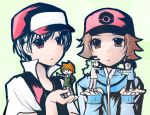  5boys ahoge baseball_cap black_hair brown_eyes brown_hair cheren_(pokemon) expressionless frown glasses green_hair hat jacket jeans multiple_boys n_(pokemon) ookido_green open_mouth pointing pokemon pokemon_(game) pokemon_black_and_white popped_collar red_(pokemon) red_eyes short_hair simple_background size_difference smirk touya_(pokemon) vest 