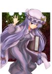  book crescent_moon energy_ball hair_ribbon hat long_hair namine0079 patchouli_knowledge purple_hair ribbon solo touhou violet_eyes 