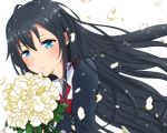  black_hair blue_eyes bouquet flower long_hair open_mouth ribbon school_uniform sumi_(as0229ms) yahari_ore_no_seishun_lovecome_wa_machigatteiru. yukinoshita_yukino 