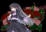  black_hair bouquet bow cross dress flower frills gokou_ruri gothic_lolita headdress highres lolita_fashion long_hair mole ore_no_imouto_ga_konna_ni_kawaii_wake_ga_nai pink_rose red_rose rose solo tanaka_deshirittoru 