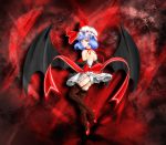  artist_request bat_wings blue_hair highres legs red_eyes remilia_scarlet short_hair solo thigh-highs thighhighs touhou untsue wings 