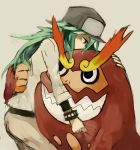  1boy baseball_cap darmanitan green_eyes green_hair hat n_(pokemon) pokemon pokemon_(creature) pokemon_(game) pokemon_black_and_white pokemon_bw suzutti 