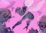  breasts claws flying grin highres horns insect_girl looking_back monster monster_girl original red_eyes sharp_teeth smile takeda_kanryuusai wings 