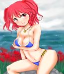  bikini flower long_hair nari_(hoooooolic) onozuka_komachi red_eyes redhead swimsuit touhou twintails 