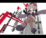  crossed_legs elbow_gloves fishnet_legwear fishnet_stockings fishnets foreshortening from_below gloves grey_hair hamu_(i33095) hat no_pants red_eyes remilia_scarlet shoes short_hair sitting solo thigh-highs thighhighs throne touhou wings 