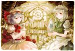  bat_wings braid cup flower hat izayoi_sakuya keiko_(mitakarawa) maid multiple_girls red_eyes red_rose remilia_scarlet rose short_hair silver_hair teacup teapot touhou twin_braids wings 