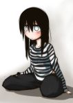  black_pantyhose blush kibana_tsuitachi long_hair pantyhose shirt striped striped_shirt white_eyes 