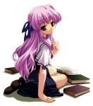  book highres lavender_hair long_hair looking_back pink_hair school_uniform setouchi_aoi shintarou sitting skirt solo sorauta 